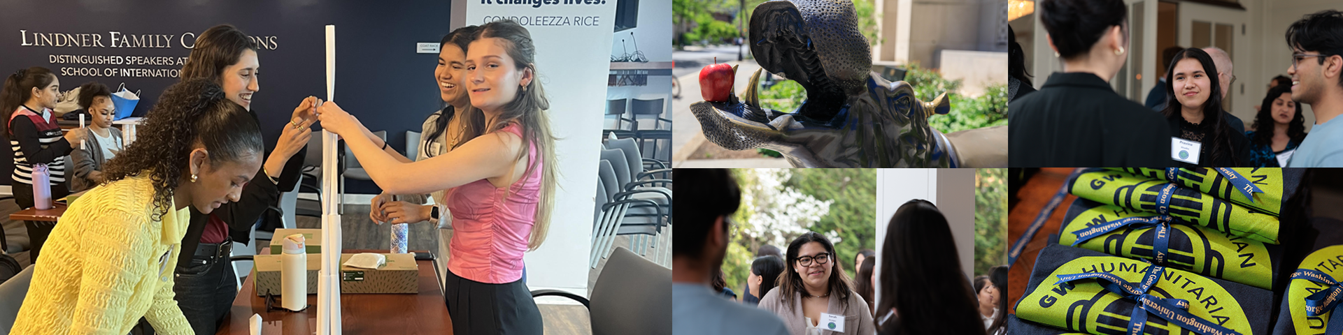 Collage of photos featuring HIP interns and general campus imagery